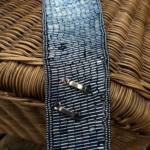 vintage 80s hematite grey seed bead belt clutch set - Picture 12 of 15